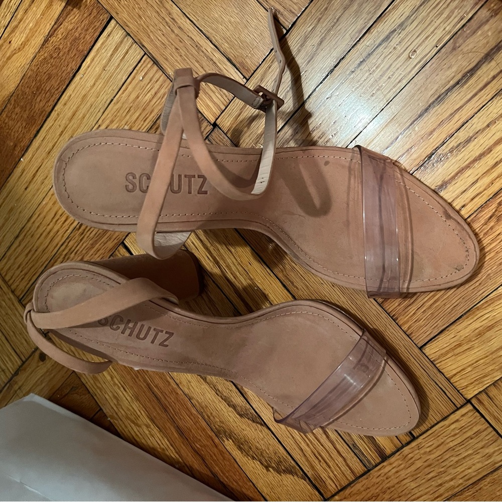 Schutz Suede Nude Heeled Sandals